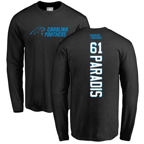 Carolina Panthers Men Black Matt Paradis Backer NFL Football #61 Long Sleeve T Shirt->nfl t-shirts->Sports Accessory